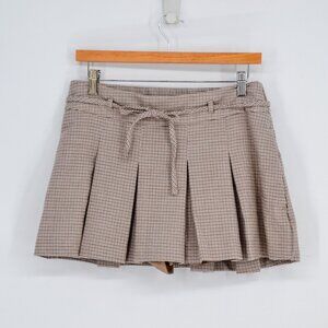 Hollister Mid Rise Pleated Mini Skort Houndstooth Brown M School Girl Tie Waist